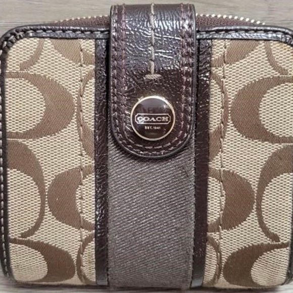Coach Handbags - Coach Zipped Coin Pouch Brown Beige 4” x 4.25” Wallet